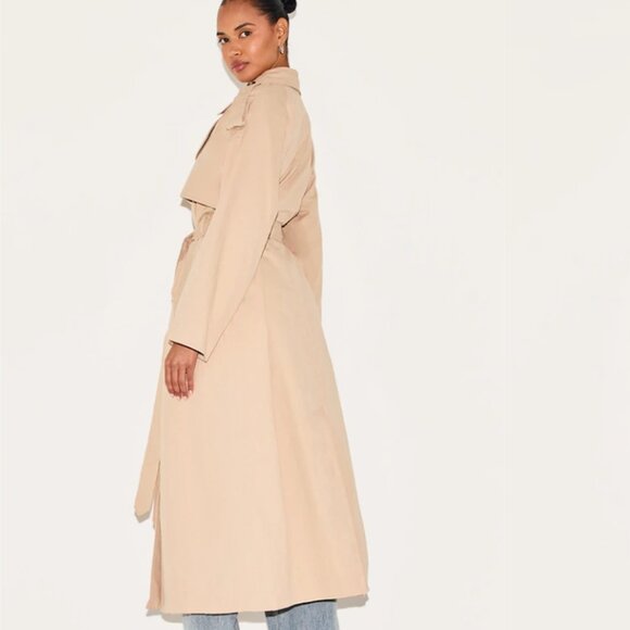 NWT Prettylittlething Plus size Khaki Panel Detail Belted Trench Coat. - Picture 2 of 8